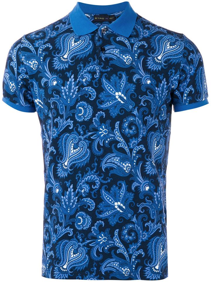 Etro - Floral Print Polo Shirt - Men - Cotton - M, Blue, Cotton
