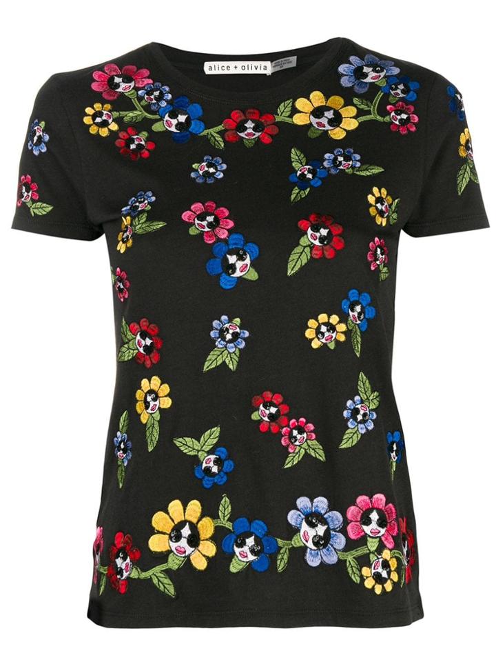 Alice+olivia Embroidered Floral T-shirt - Black