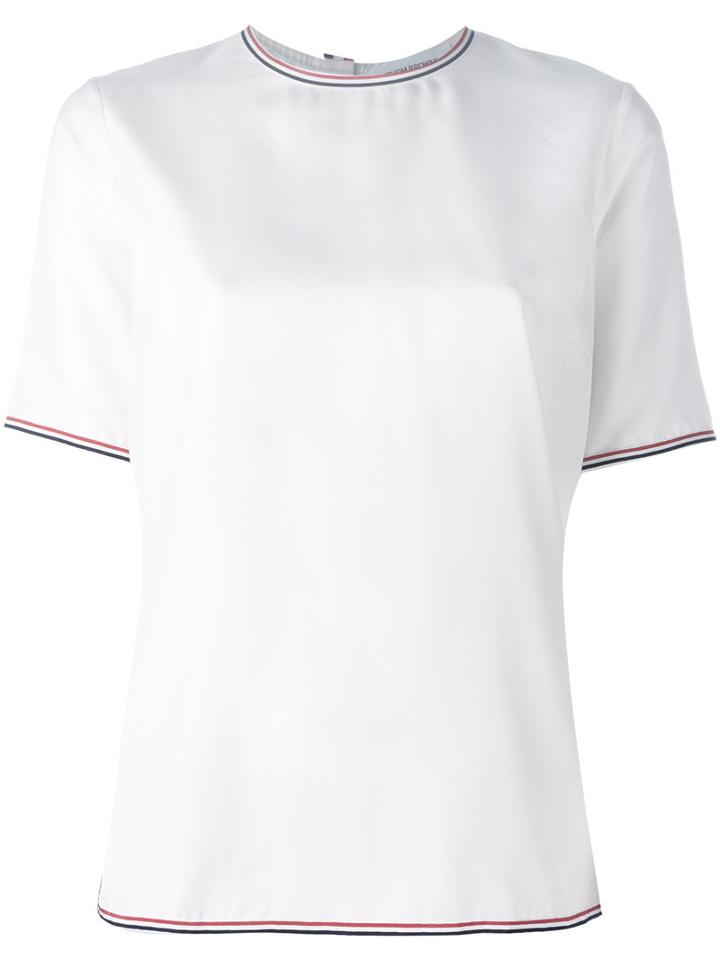 Thom Browne Collarless Button Blouse, Women's, Size: 40, White, Silk