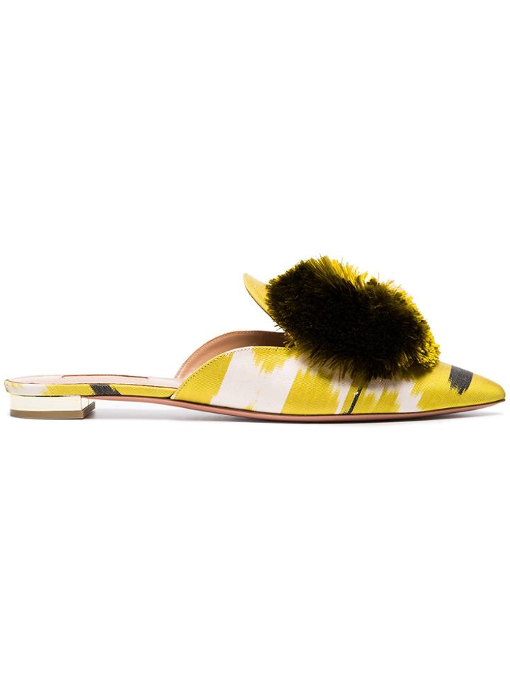 Aquazzura Lime Green Powder Puff Ikat Flats