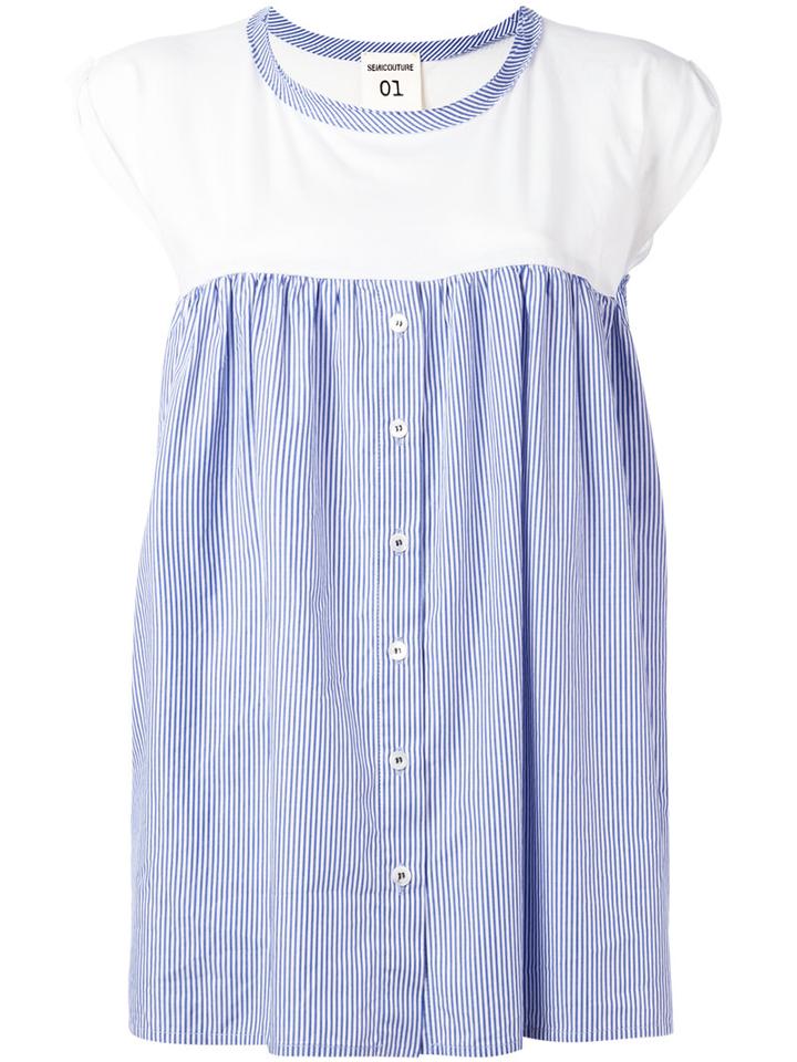Semicouture - Pinstripe Pleated Blouse - Women - Cotton - 40, Women's, White, Cotton