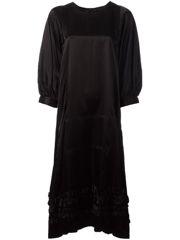 Comme Des Garçons Comme Des Garçons Flared Ruffle Trim Dress, Women's, Size: Medium, Black, Acetate