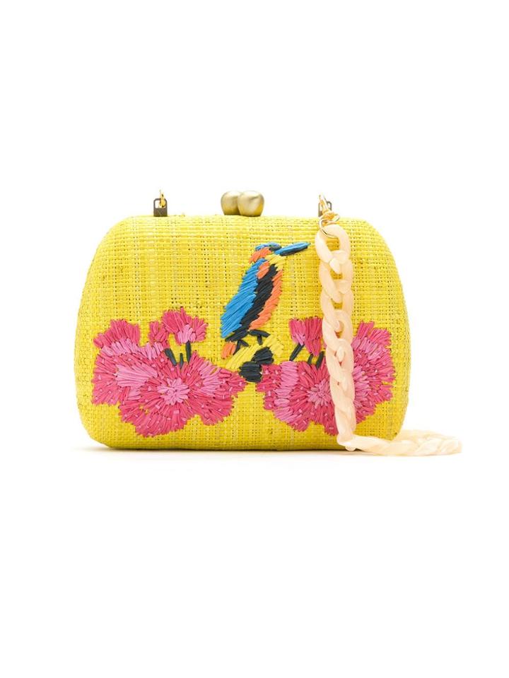 Serpui Embroidered Raffia Clutch - Yellow