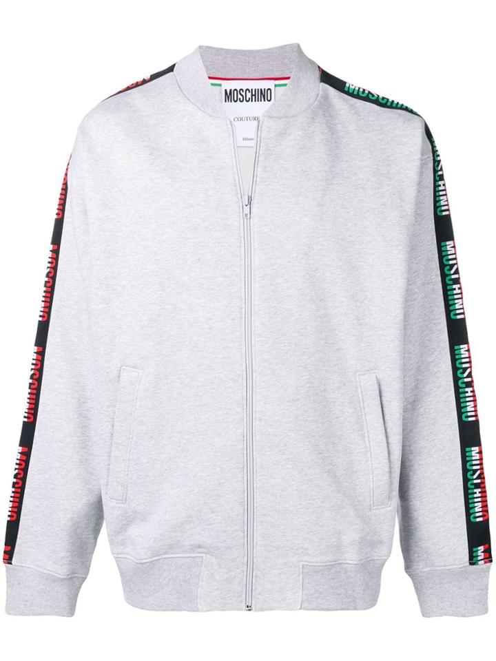 Moschino Logo Stripe Bomber Jacket - Grey