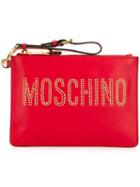 Moschino Stud Embellished Logo Clutch, Women's, Red