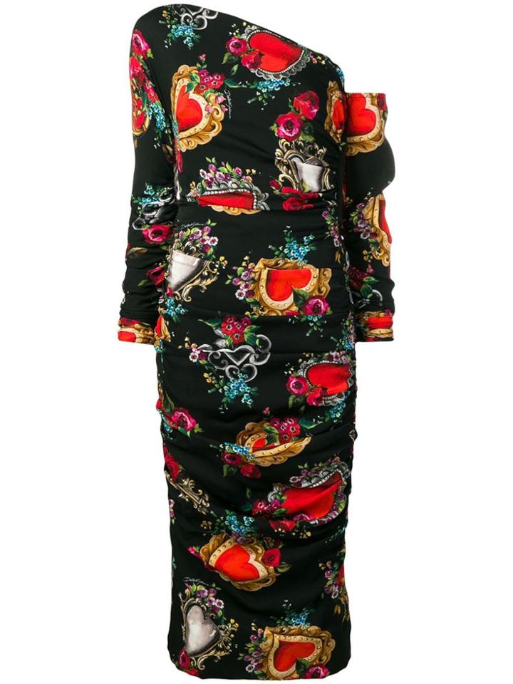 Dolce & Gabbana Heart Print Midi Dress - Black