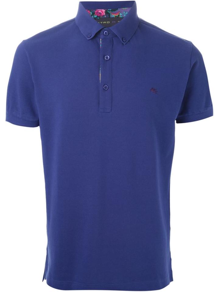 Etro Embroidered Logo Polo Shirt, Men's, Size: Xxxl, Blue, Cotton