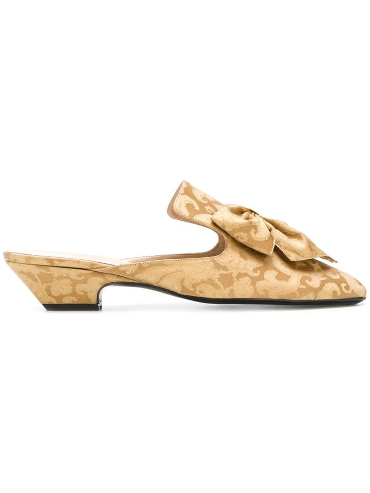 Les Chaussons De La Belle Brocade Bow Mules - Yellow