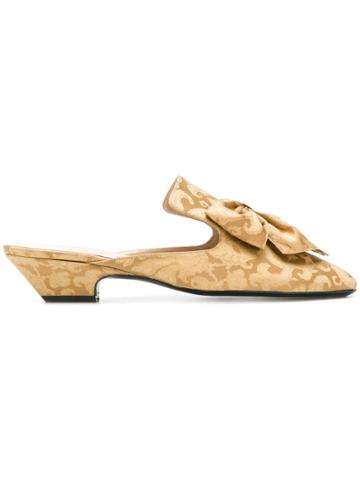 Les Chaussons De La Belle Brocade Bow Mules - Yellow