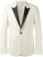 Saint Laurent Peaked Lapel Monochrome Blazer, Men's, Size: 50, White, Wool/viscose/silk