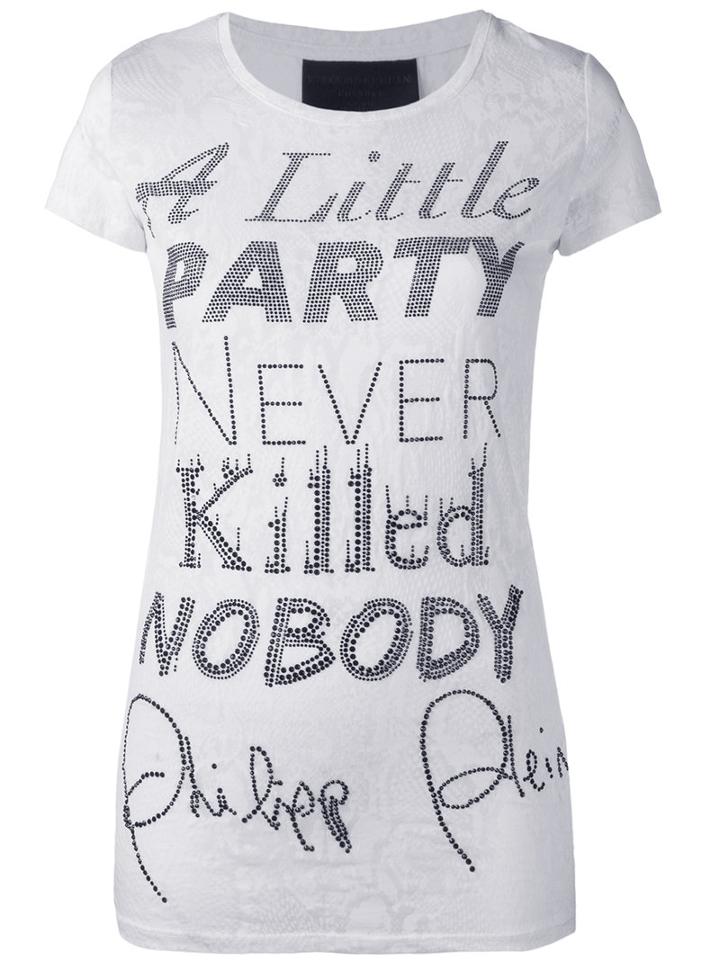 Philipp Plein Slogan Print T-shirt, Women's, Size: Medium, White, Cotton/polyester