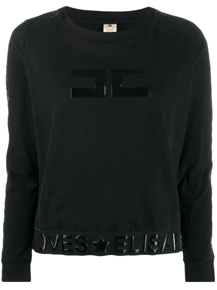 Elisabetta Franchi Patent Logo Long Sleeve Top - Black