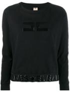 Elisabetta Franchi Patent Logo Long Sleeve Top - Black
