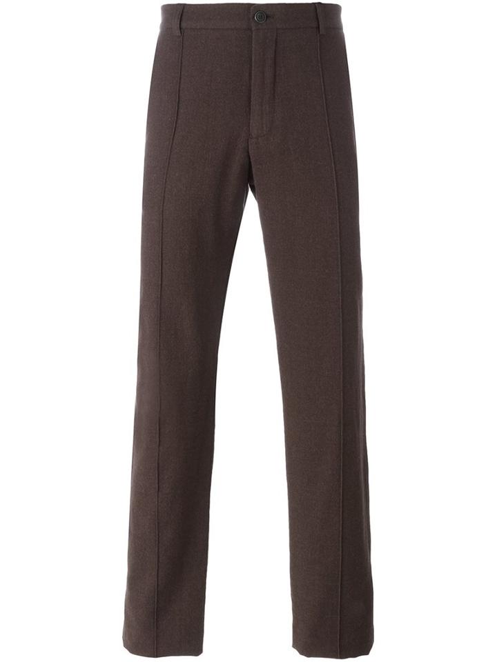 Giorgio Armani Straight Trousers, Men's, Size: 54, Brown, Wool