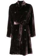 Kiltie Double Breasted Velvet Coat - Brown