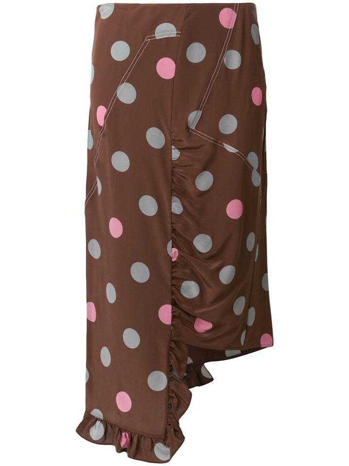 Marni Ruffled Asymmetric Silk Skirt - Brown