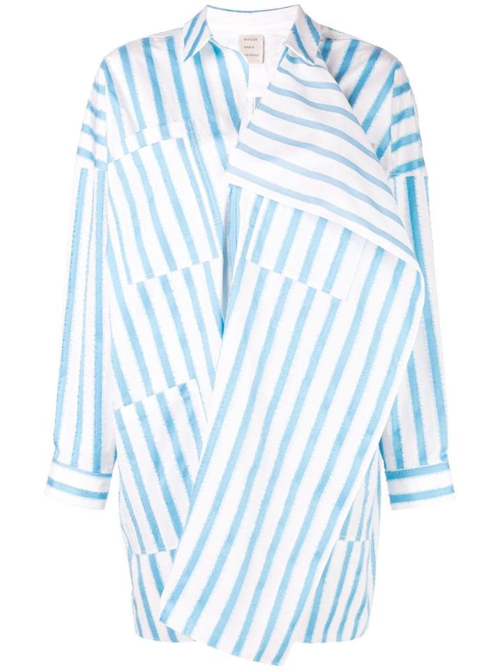 Maison Rabih Kayrouz Asymmetric Striped Shirt Dress - White