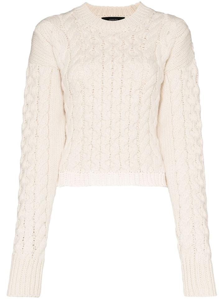 Joseph Cable Mix Knit Merino Wool Jumper - White