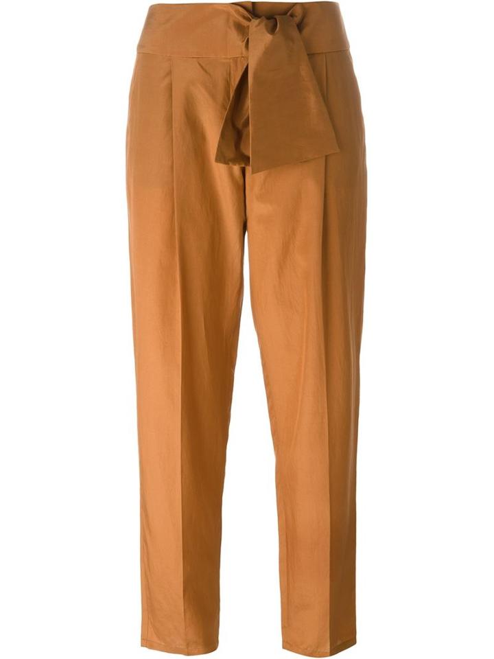Emporio Armani Tapered Trousers, Women's, Size: 44, Brown, Silk/cotton