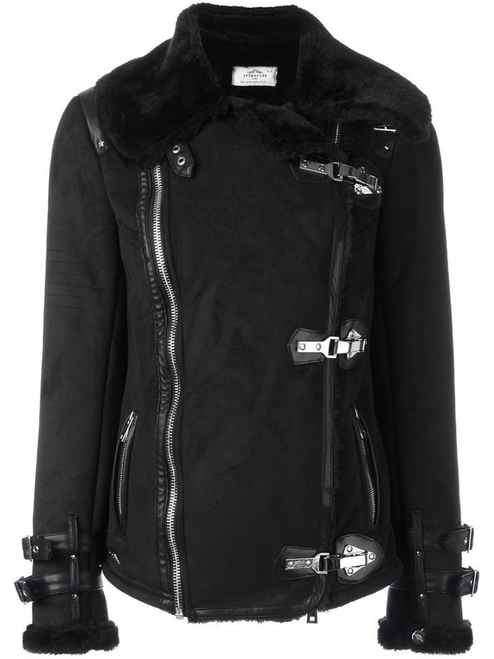 Urbancode Faux Shearling Biker Jacket, Women's, Size: 12, Black, Polyester