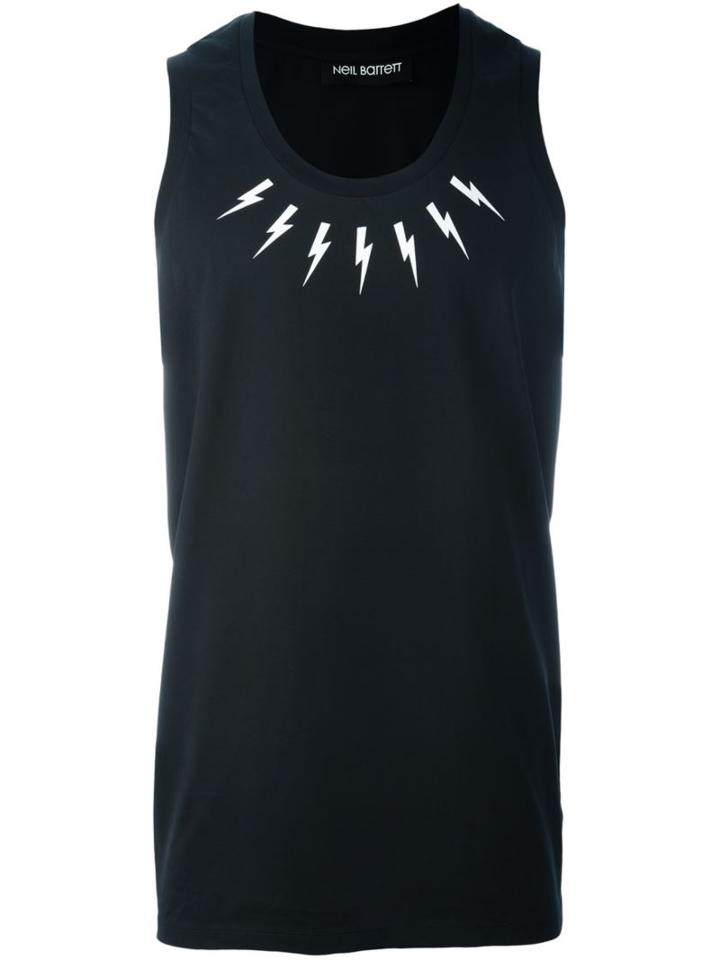 Neil Barrett Lightning Bolt Print Tank Top, Men's, Size: Xl, Black, Cotton