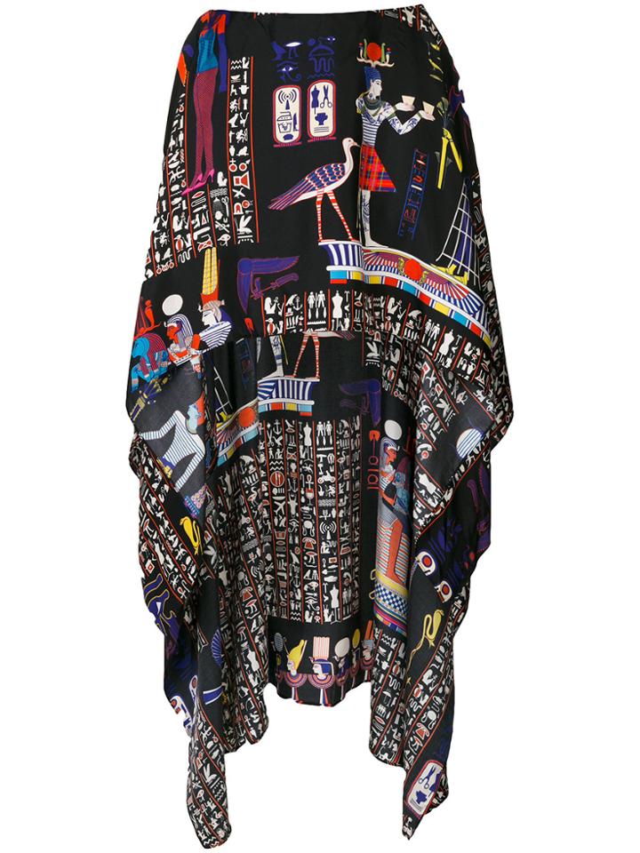 Jean Paul Gaultier Vintage Hieroglyph Printed Mullet Skirt - Black