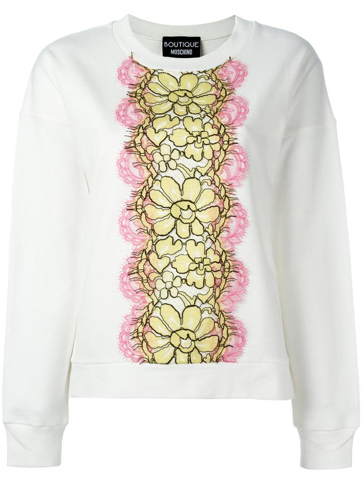 Boutique Moschino Floral Motif Sweatshirt, Size: 42, White, Cotton