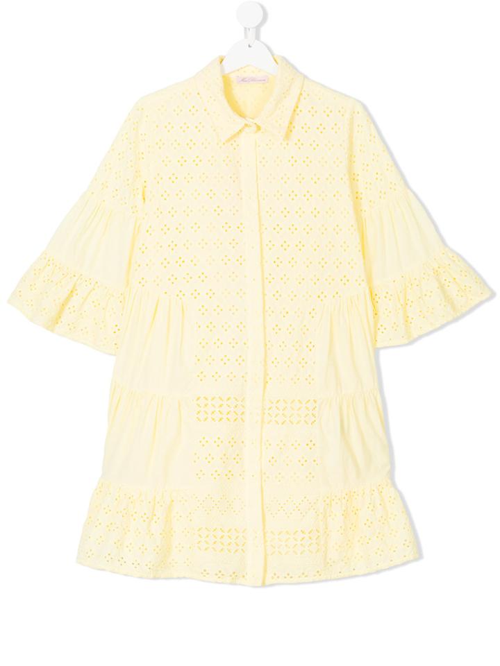 Miss Blumarine Teen Broderie Anglaise Dress - Yellow & Orange