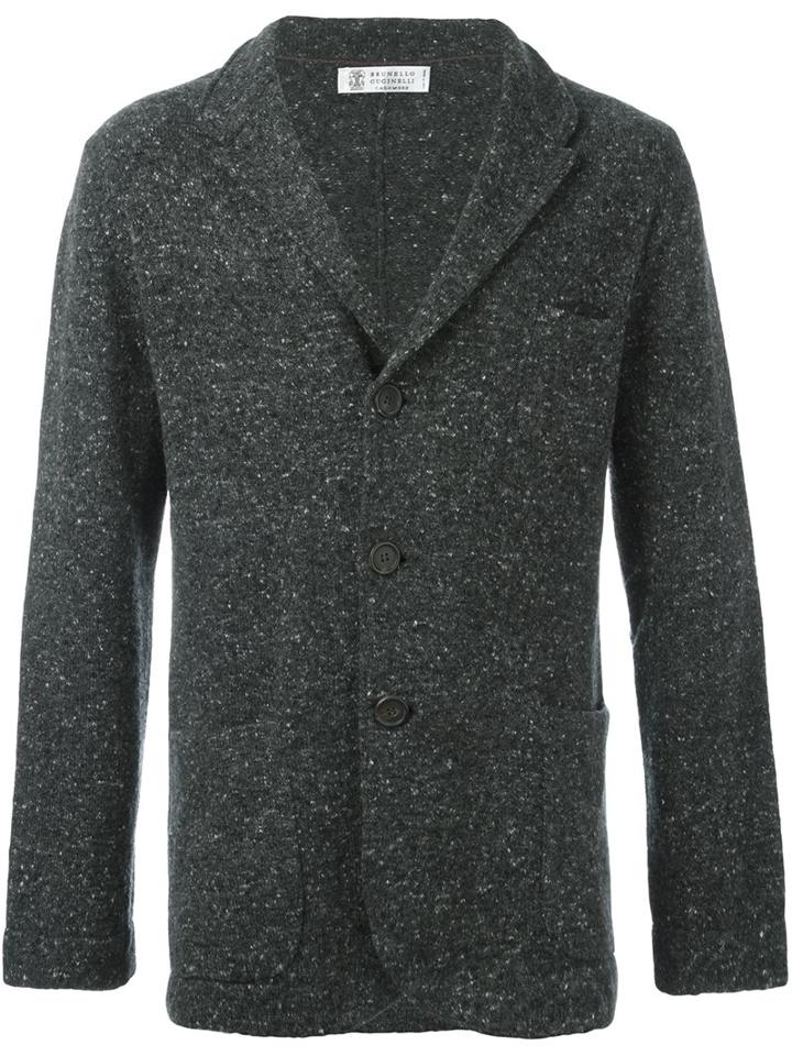 Brunello Cucinelli 'fumo' Cardigan, Men's, Size: 48, Grey, Cotton/polyamide/cashmere/virgin Wool