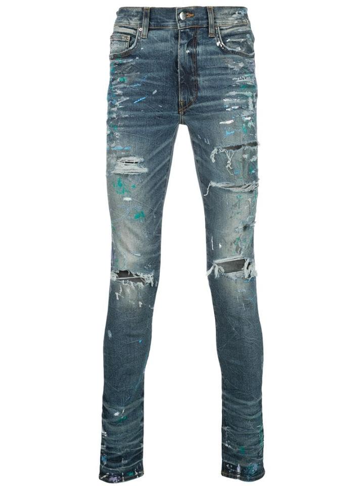 Amiri Paint-splatter Skinny Jeans - Blue