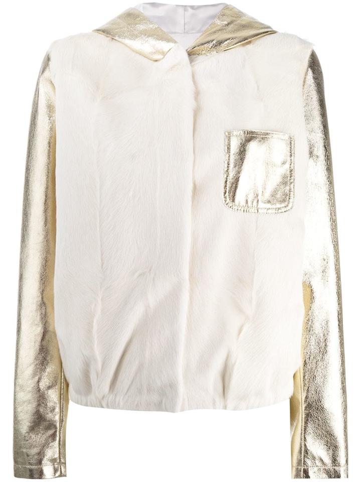 Furs66 Panel Hooded Bomber Jacket - White