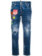 Dsquared2 Cropped Distressed Jeans With Patches - Blue