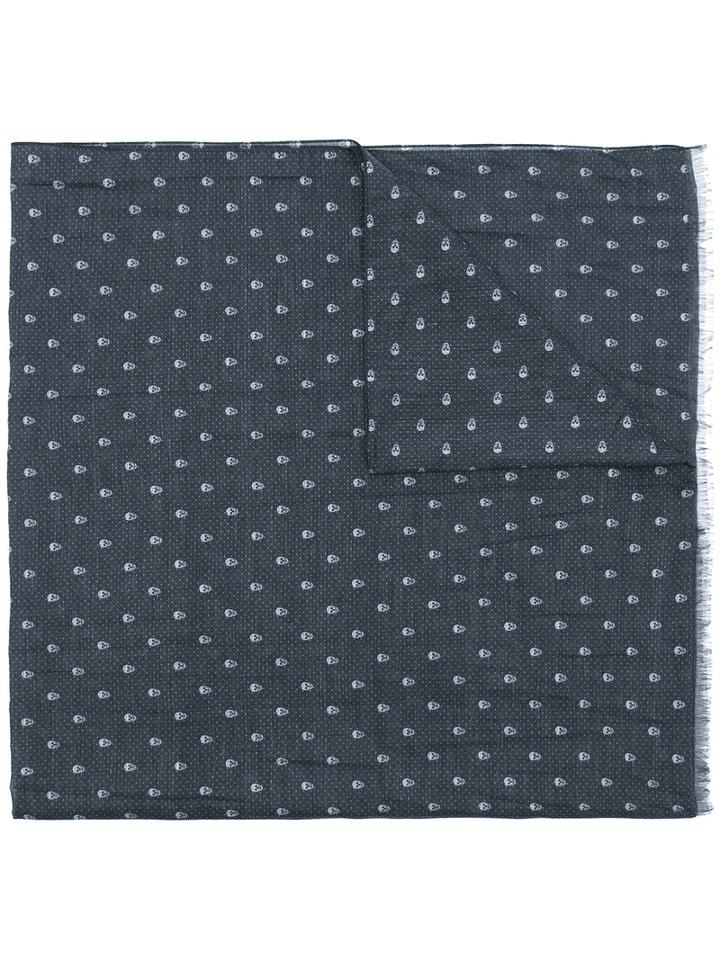 John Varvatos Skull Print Scarf, Men's, Blue, Cotton/silk