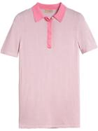 Burberry Contrast Collar Silk Cashmere Polo Shirt - Pink & Purple