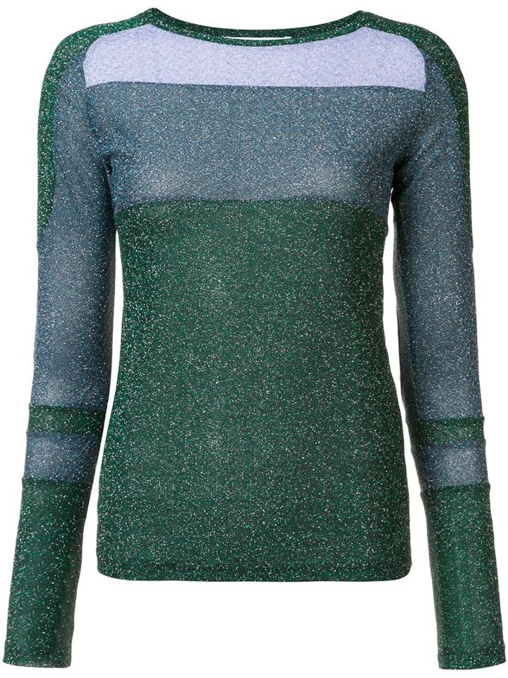 Carven Glitter Effect Crew Neck Jumper, Women's, Size: Xs, Green, Polyester