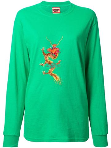 Growing Pains Embroidered Dragon T-shirt, Women's, Size: Small, Green, Cotton