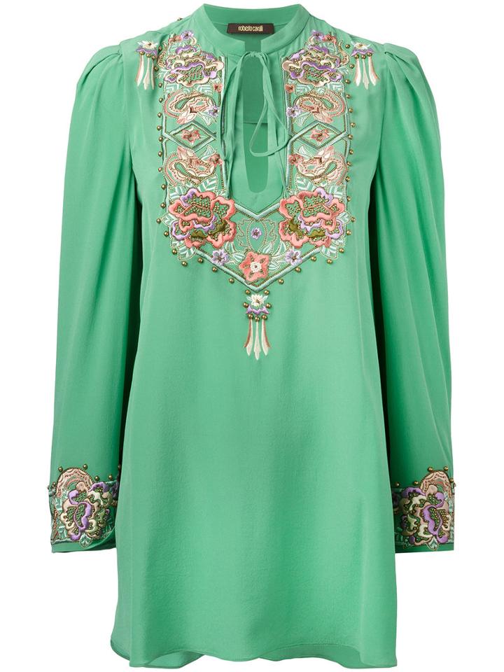 Roberto Cavalli Embroidered Blouse, Women's, Size: 46, Green, Silk