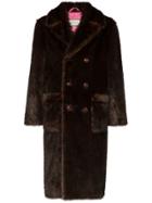 Gucci Double-breasted Faux Fur Coat - Brown