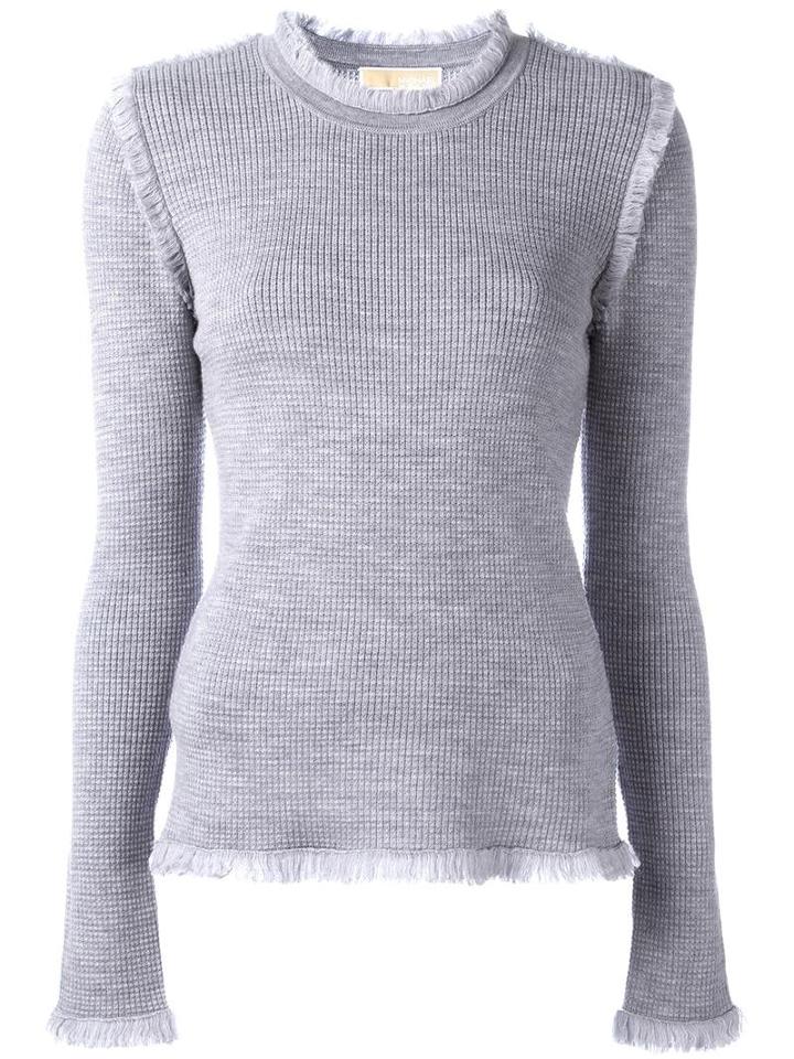Michael Michael Kors Fringed Knit Jumper, Women's, Size: Large, Grey, Merino