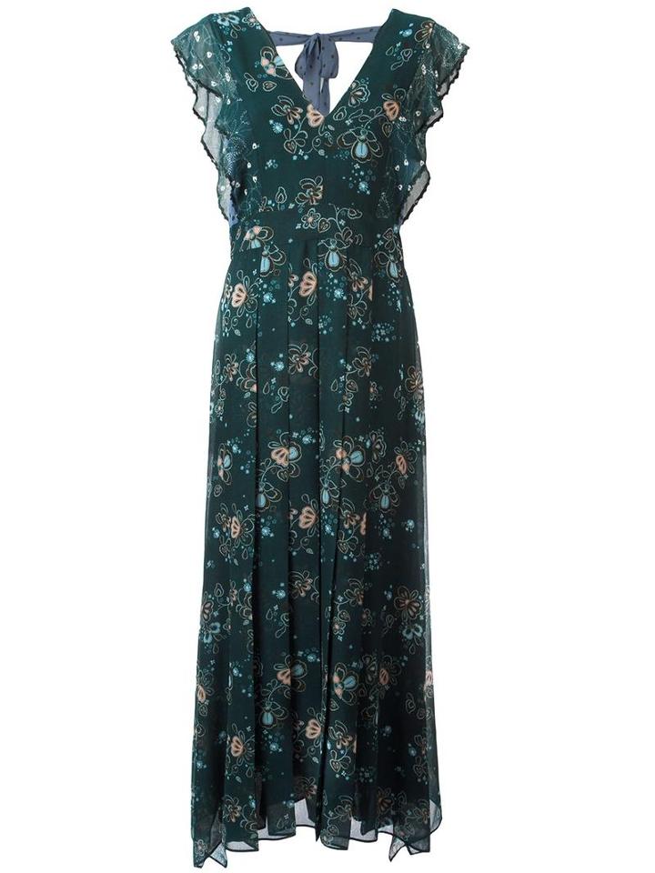See By Chloé Floral & Dot Print Maxi Dress, Women's, Size: 38, Green, Polyester/viscose