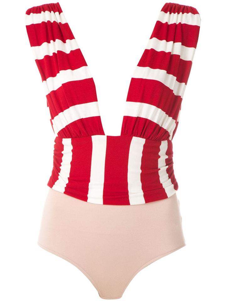 Tufi Duek Striped Plunge Neck Body - Red