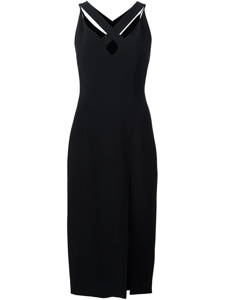 Cushnie Et Ochs Long V-neck Dress, Women's, Size: 6, Black, Spandex/elastane/silk/viscose