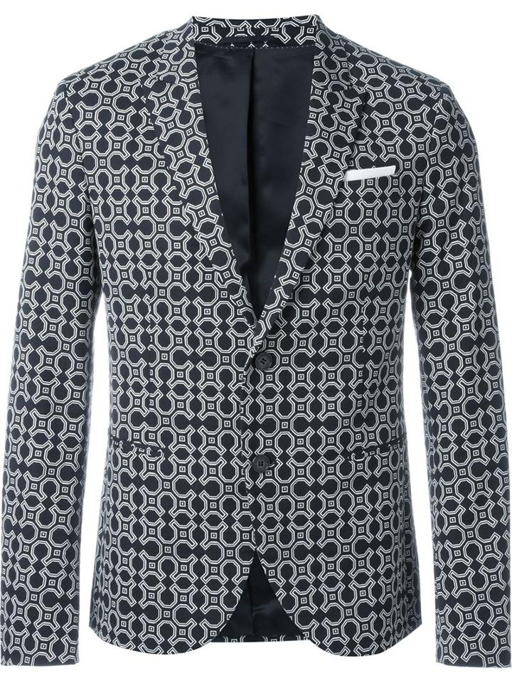 Neil Barrett Pattern Jacquard Blazer, Men's, Size: 48, Black, Cotton/polyamide/spandex/elastane/polyester