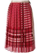 Sacai Scarf Print Pleated Skirt, Women's, Size: 2, Red, Polyester/cupro