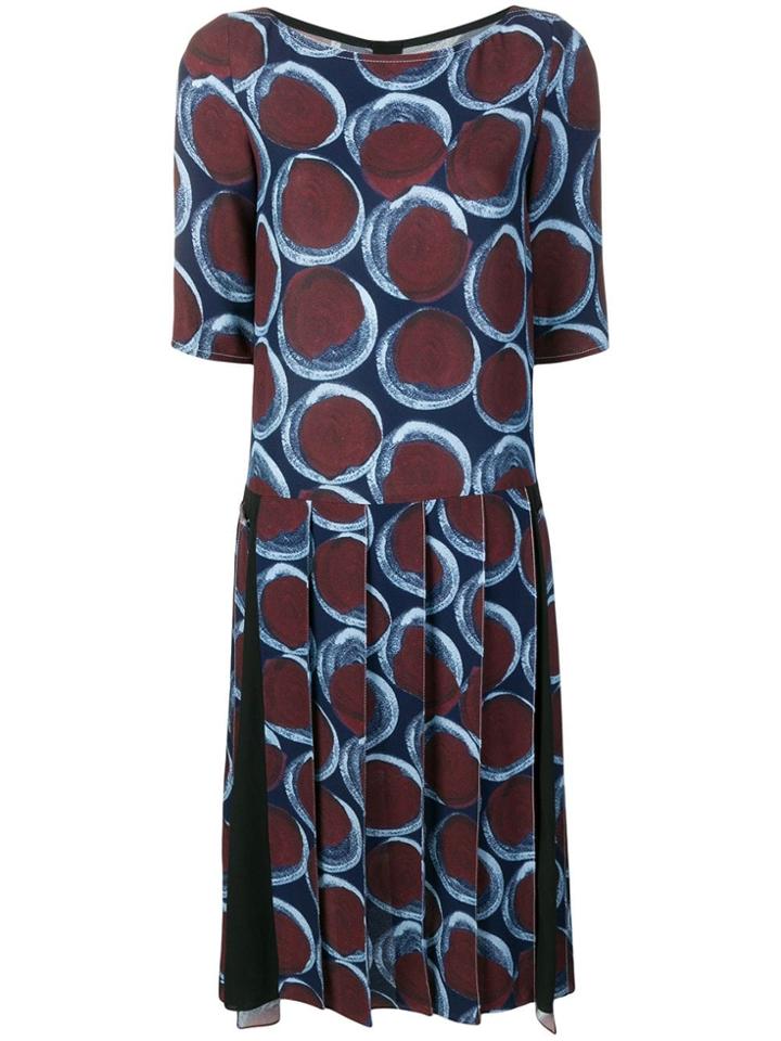 Marni Graphic Print Pleated Dress - Blue
