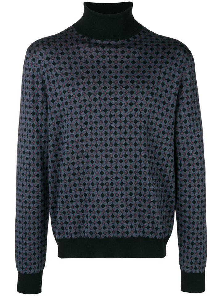 Prada Argyle Turtle Neck Jumper - Grey