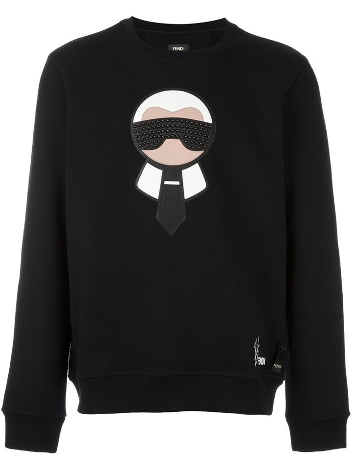 Fendi 'karlito' Sweatshirt, Men's, Size: 48, Black, Lamb Skin/wool/plastic