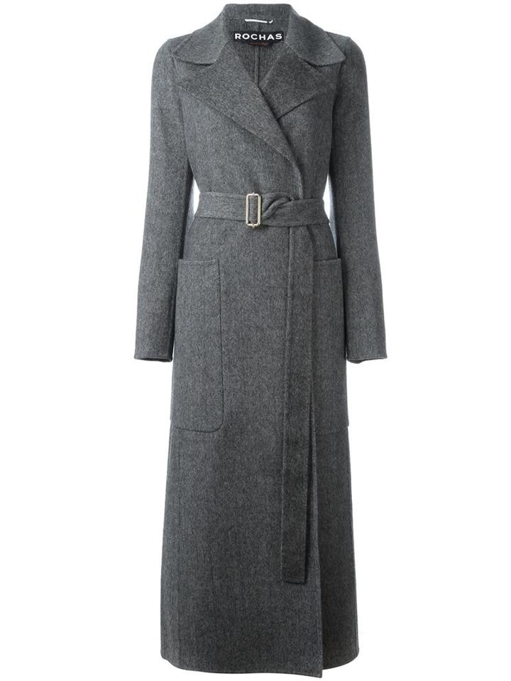 Rochas Belted Coat, Women's, Size: 44, Grey, Silk/virgin Wool