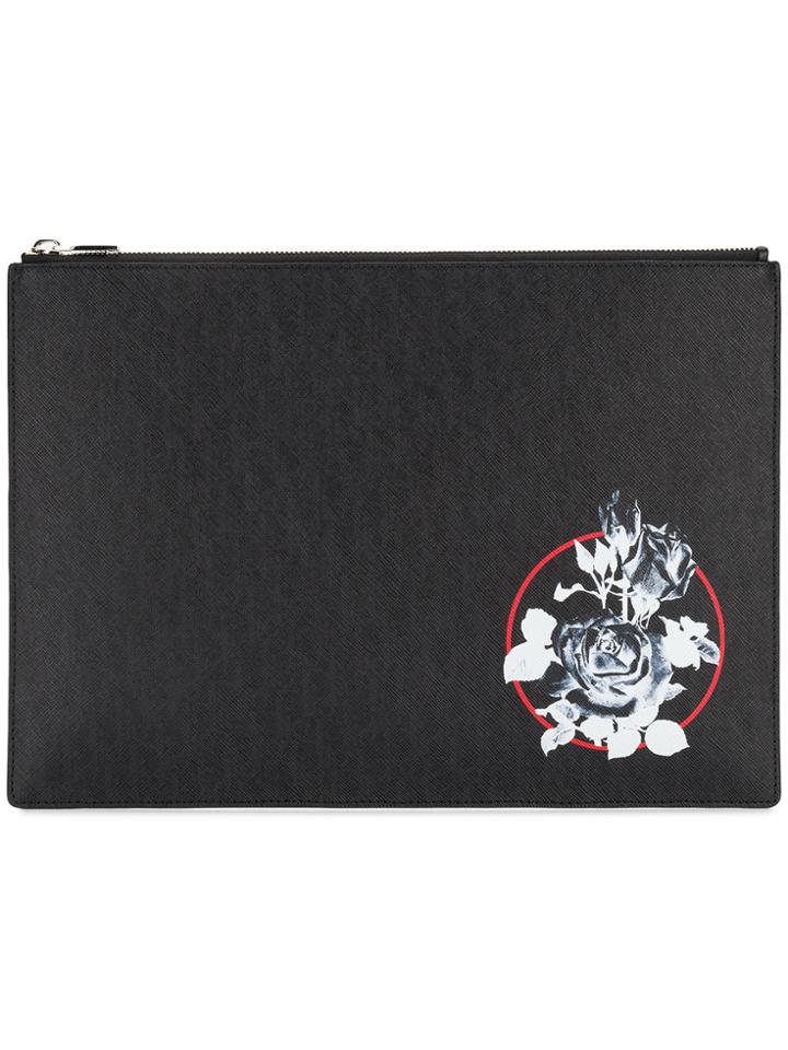 Dior Homme Rose-print Clutch Bag - Black