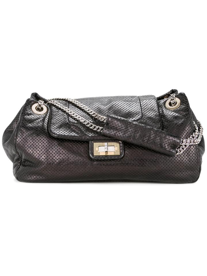 Chanel Vintage Chanel 2.55 Line Perforated Chain Shoulder Bag - Black